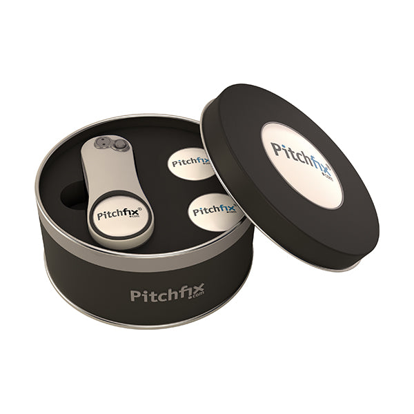 Round Golf Gift Tin with XL3.0 repair tool and ballmarker