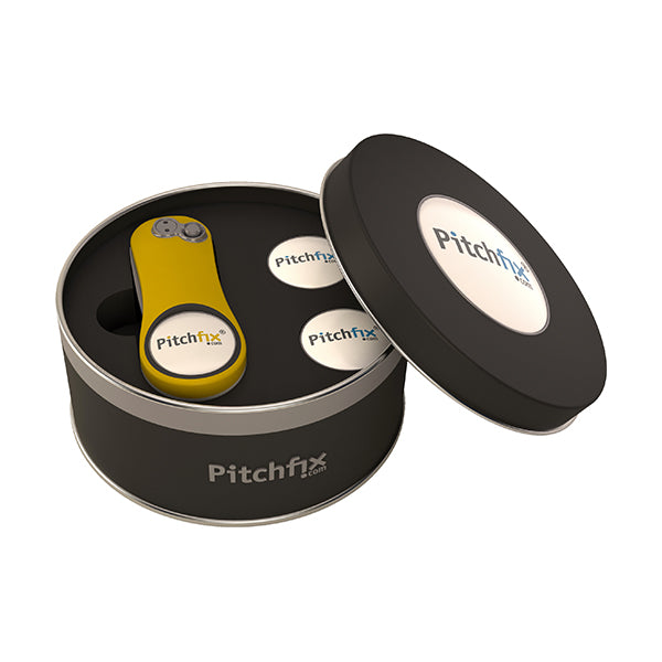 Round Golf Gift Tin with XL3.0 repair tool and ballmarker